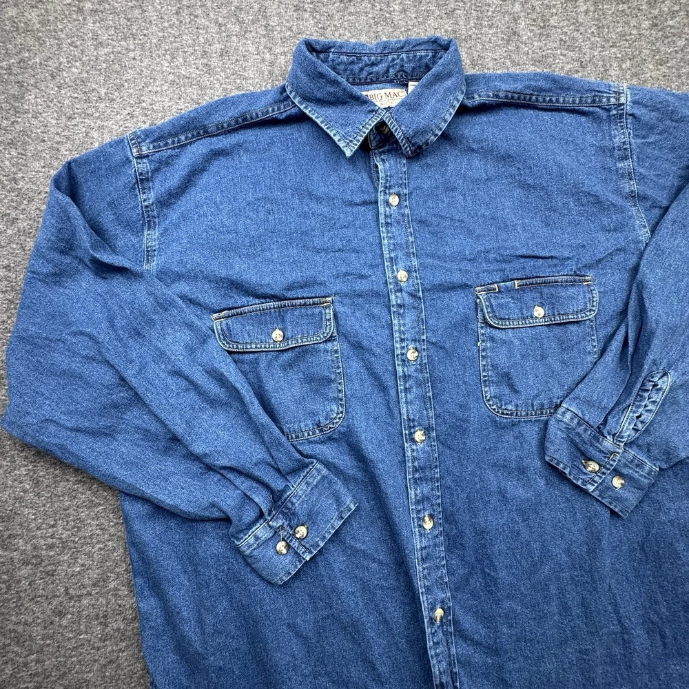 Big Mac Shirt Blue Denim Western Workwear Long Sleeve Button Up Men's Sz XXLT